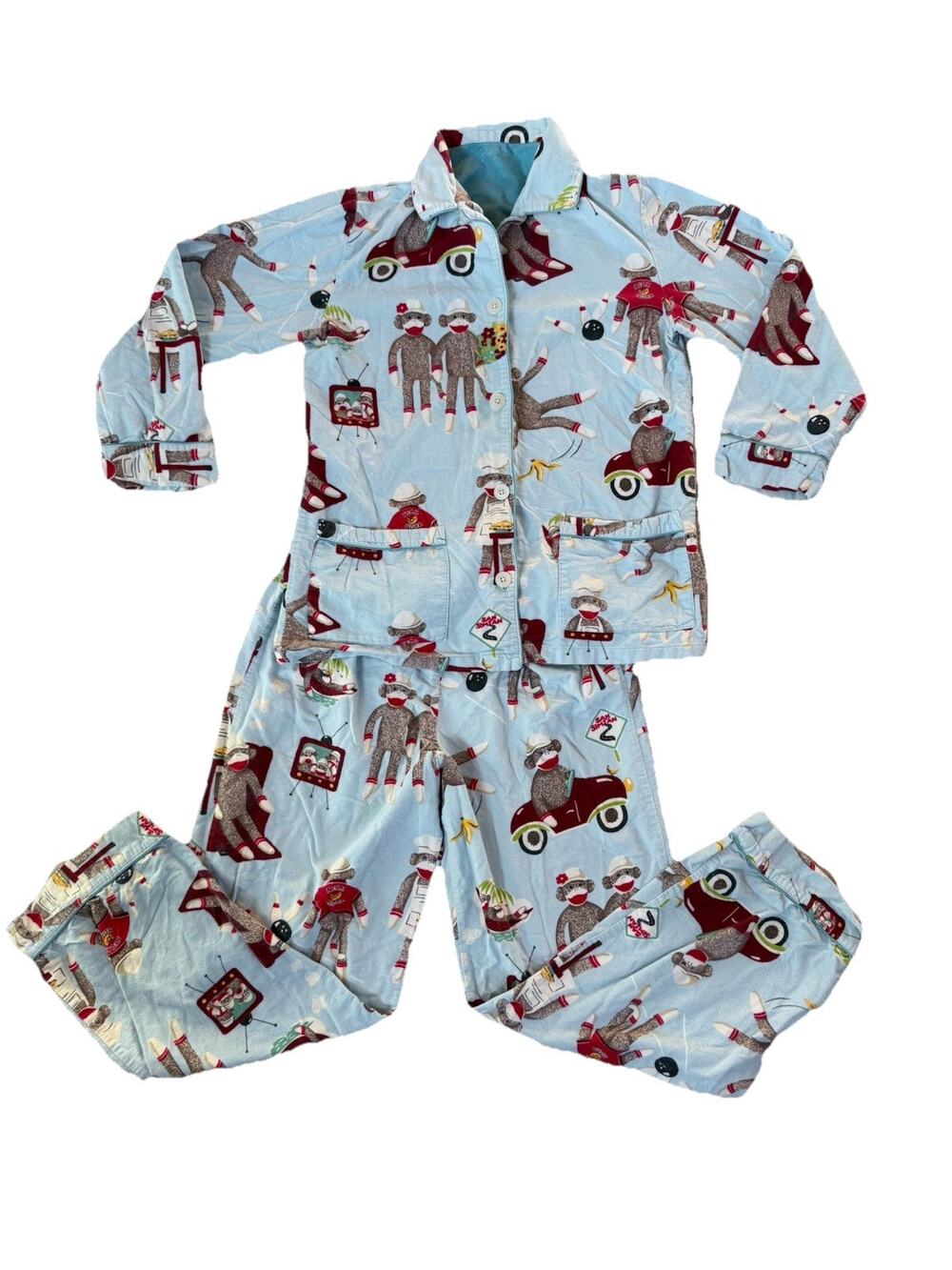 Nick & Nora Christmas Sock Monkey Flannel Pajama Set Size S Women's Holiday